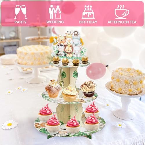 3-Tier Round Cupcake Stand, Cardboard Cupcake Tower, Dessert Cup Cake Stand Tower for Baby Shower Birthday, alternate view 6