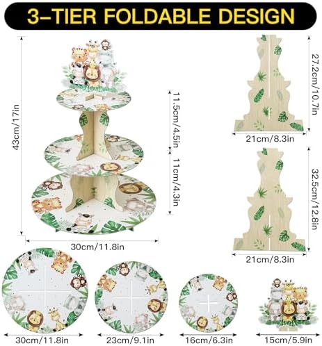 3-Tier Round Cupcake Stand, Cardboard Cupcake Tower, Dessert Cup Cake Stand Tower for Baby Shower Birthday, alternate view 3