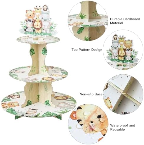 3-Tier Round Cupcake Stand, Cardboard Cupcake Tower, Dessert Cup Cake Stand Tower for Baby Shower Birthday, alternate view 4