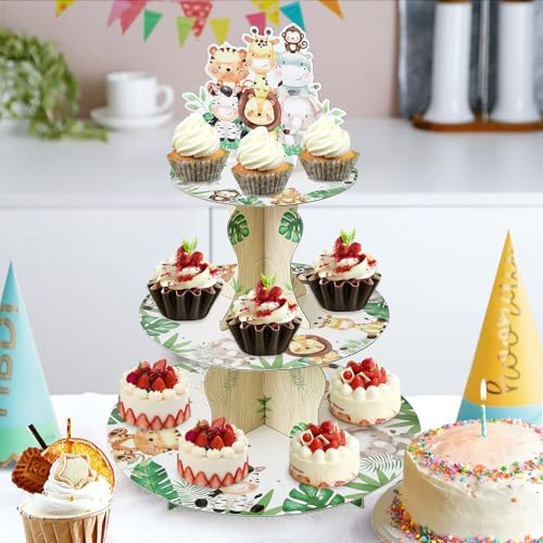 3-Tier Round Cupcake Stand, Cardboard Cupcake Tower, Dessert Cup Cake Stand Tower for Baby Shower Birthday, alternate view 7