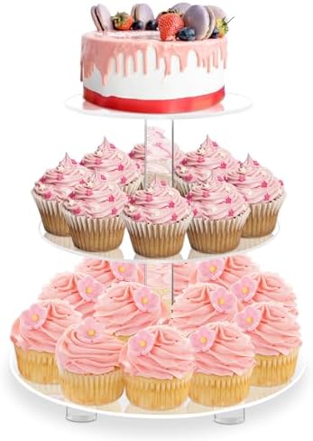 3 Tier Round Cupcake Stand with Base, Acrylic Cake Stand, Cupcake Tower Stand, Premium Cupcake Holder for 23