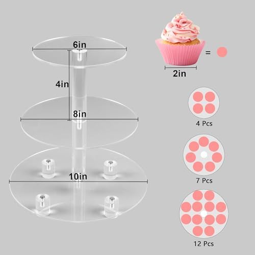 3 Tier Round Cupcake Stand with Base, Acrylic Cake Stand, Cupcake Tower Stand, Premium Cupcake Holder for 23, alternate view