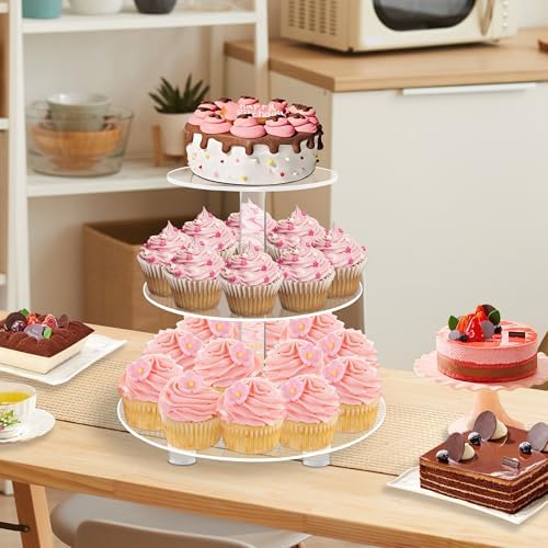 3 Tier Round Cupcake Stand with Base, Acrylic Cake Stand, Cupcake Tower Stand, Premium Cupcake Holder for 23, alternate view