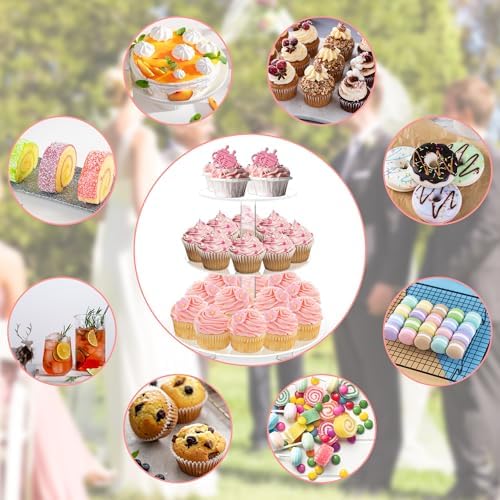 3 Tier Round Cupcake Stand with Base, Acrylic Cake Stand, Cupcake Tower Stand, Premium Cupcake Holder for 23, alternate view