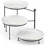 3 Tier Round Rotating Cupcake & Cake Stand, Porcelain Serving Tray in White