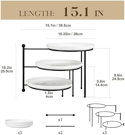3 Tier Round Rotating Cupcake & Cake Stand, Porcelain Serving Tray in White, alternate view 3