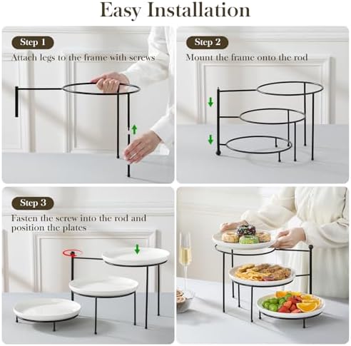 3 Tier Round Rotating Cupcake & Cake Stand, Porcelain Serving Tray in White, alternate view 4