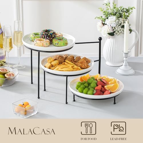 3 Tier Round Rotating Cupcake & Cake Stand, Porcelain Serving Tray in White, alternate view 5
