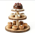 3-Tier Round Wooden Cupcake Stand, Rustic Natural Bark Wood Dessert Display Tower Platter for Wedding, Birthday