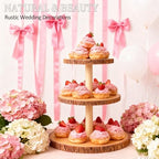 3-Tier Round Wooden Cupcake Stand, Rustic Natural Bark Wood Dessert Display Tower Platter for Wedding, Birthday, alternate