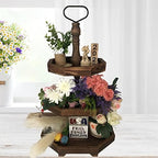 3-Tier Rustic Black Wooden Serving Tray | Farmhouse Cupcake Stand & Kitchen Organizer | 27"x15" Tall Tiered Tray