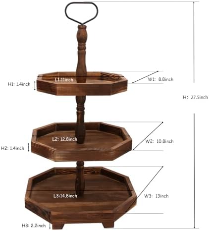 3-Tier Rustic Black Wooden Serving Tray | Farmhouse Cupcake Stand & Kitchen Organizer | 27"x15" Tall Tiered Tray, alternate