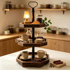 3-Tier Rustic Black Wooden Serving Tray | Farmhouse Cupcake Stand & Kitchen Organizer | 27"x15" Tall Tiered Tray, alternate