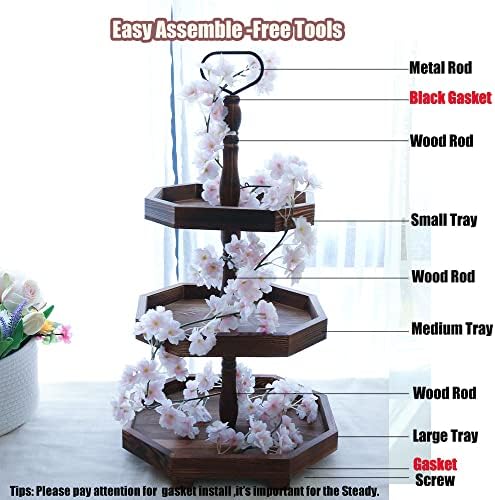 3-Tier Rustic Black Wooden Serving Tray | Farmhouse Cupcake Stand & Kitchen Organizer | 27"x15" Tall Tiered Tray, alternate