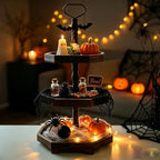 3-Tier Rustic Black Wooden Serving Tray | Farmhouse Cupcake Stand & Kitchen Organizer | 27"x15" Tall Tiered Tray, alternate