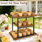 3 Tier Rustic Wood Cupcake Stand, Rectangular Dessert Table Display Tower in Brown, alternate view 4