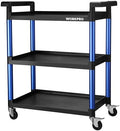 3-Tier Service Utility Cart, 400LBS Plastic Rolling Cart with Handles & Lockable Wheels, Heavy Duty Storage Cart