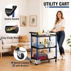 3-Tier Service Utility Cart, 400LBS Plastic Rolling Cart with Handles & Lockable Wheels, Heavy Duty Storage Cart, alternate