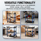3-Tier Service Utility Cart, 400LBS Plastic Rolling Cart with Handles & Lockable Wheels, Heavy Duty Storage Cart, alternate