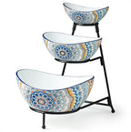 3 Tier Serving Bowls, Serving Dishes for Entertaining Porcelain in 3-tier oval bowl with metal stand in