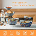 3 Tier Serving Bowls, Serving Dishes for Entertaining Porcelain in 3-tier oval bowl with metal stand in, alternate view 4