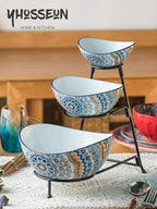 3 Tier Serving Bowls, Serving Dishes for Entertaining Porcelain in 3-tier oval bowl with metal stand in, alternate view 7