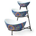 3 Tier Serving Bowls, Tiered Serving Platter and Trays for Parties in 3-tier oval bowl with metal stand in