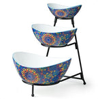 3 Tier Serving Bowls, Tiered Serving Platter and Trays for Parties in 3-tier oval bowl with metal stand in
