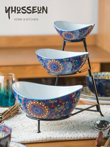 3 Tier Serving Bowls, Tiered Serving Platter and Trays for Parties in 3-tier oval bowl with metal stand in, alternate view 2