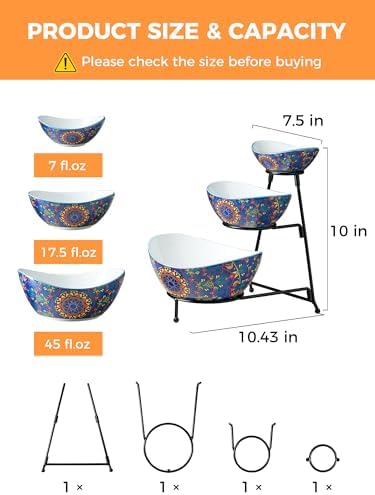 3 Tier Serving Bowls, Tiered Serving Platter and Trays for Parties in 3-tier oval bowl with metal stand in, alternate view 3