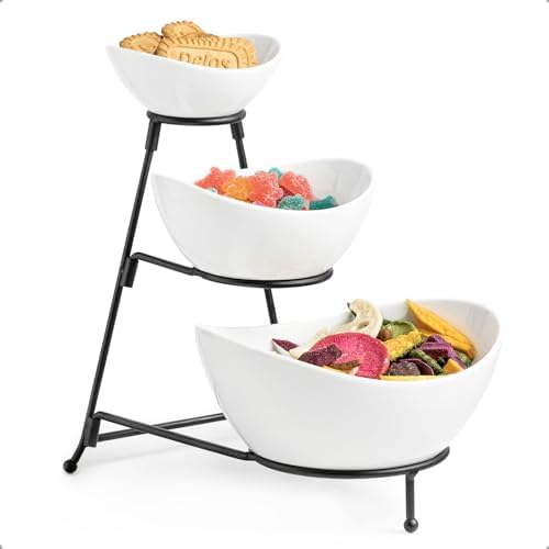 3 Tier Serving Bowls with Stand, Chip and Dip Bowl for Entertaining in 3-Tier Set (Large, Medium, Small) in