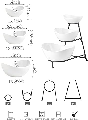 3 Tier Serving Bowls with Stand, Chip and Dip Bowl for Entertaining in 3-Tier Set (Large, Medium, Small) in, alternate view 3
