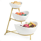 3 Tier Serving Bowls with Stand for Entertaining Party in 3-Tier Set (Large, Medium, Small) in Gold