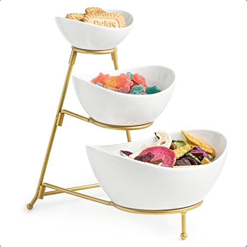 3 Tier Serving Bowls with Stand for Entertaining Party in 3-Tier Set (Large, Medium, Small) in Gold