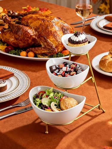 3 Tier Serving Bowls with Stand for Entertaining Party in 3-Tier Set (Large, Medium, Small) in Gold, alternate view 2
