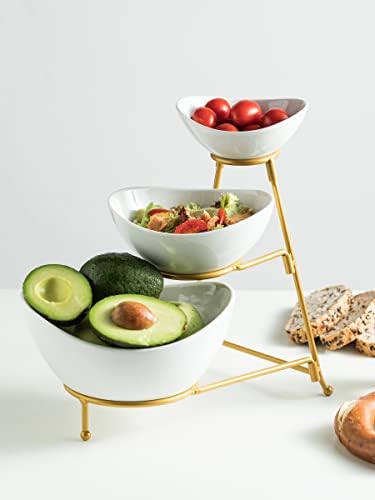 3 Tier Serving Bowls with Stand for Entertaining Party in 3-Tier Set (Large, Medium, Small) in Gold, alternate view 6