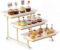 3 Tier Serving Stand, 14 Inch White Serving Platter with Trays in Gold