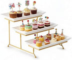 3 Tier Serving Stand, 14 Inch White Serving Platter with Trays in Gold
