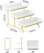 3 Tier Serving Stand, 14 Inch White Serving Platter with Trays in Gold, alternate view 3