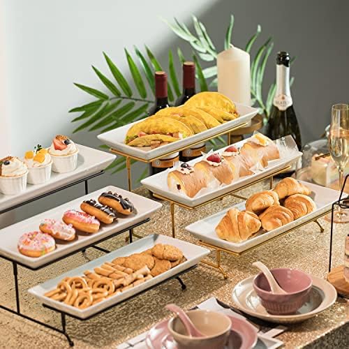 3 Tier Serving Stand, 14 Inch White Serving Platter with Trays in Gold, alternate view 4