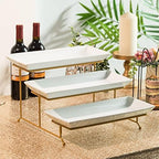 3 Tier Serving Stand, 14 Inch White Serving Platter with Trays in Gold, alternate view 5