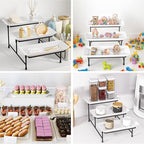 3 Tier Serving Tray, 12'' Collapsible BPA Free Dessert Stand, Black in Black, alternate view 7