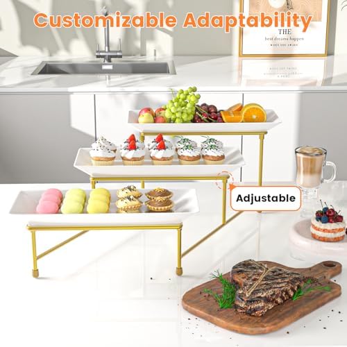 3 Tier Serving Tray, 12'' Steel Stand, Tiered Platter, Gold in Gold, alternate view 6