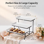 3 Tier Serving Tray, 12" White Plastic Tiered Food Serving Platters, Reusable Tray Stand Black Collapsible Metal, alternate