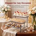 3 Tier Serving Tray, 12" White Plastic Tiered Food Serving Platters, Reusable Tray Stand Black Collapsible Metal, alternate