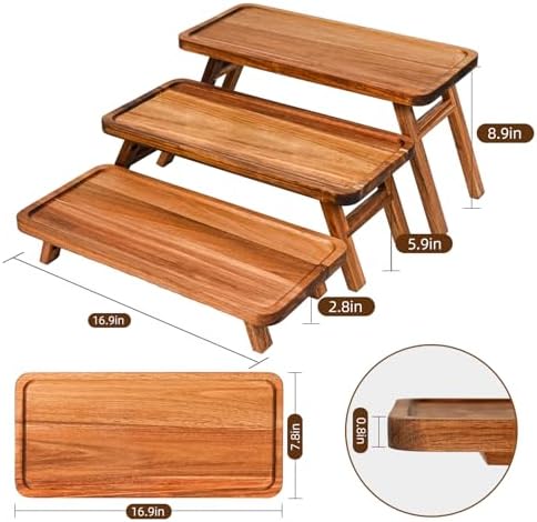 3 Tier Serving Tray Acacia Wooden Tiered Tray Stand Foldable Dessert Table Display Set Decor Charcuterie Boards, alternate