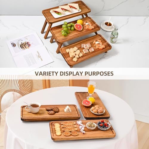 3 Tier Serving Tray Acacia Wooden Tiered Tray Stand Foldable Dessert Table Display Set Decor Charcuterie Boards, alternate