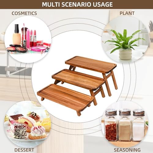3 Tier Serving Tray Acacia Wooden Tiered Tray Stand Foldable Dessert Table Display Set Decor Charcuterie Boards, alternate