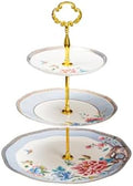 3 Tier Serving Tray, Bone China Tiered Dessert Stand, Floral Afternoon Tea Stand, Ceramic Cake Stand with Gold