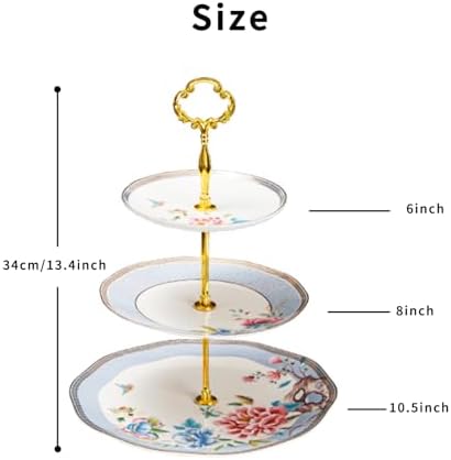 3 Tier Serving Tray, Bone China Tiered Dessert Stand, Floral Afternoon Tea Stand, Ceramic Cake Stand with Gold, alternate